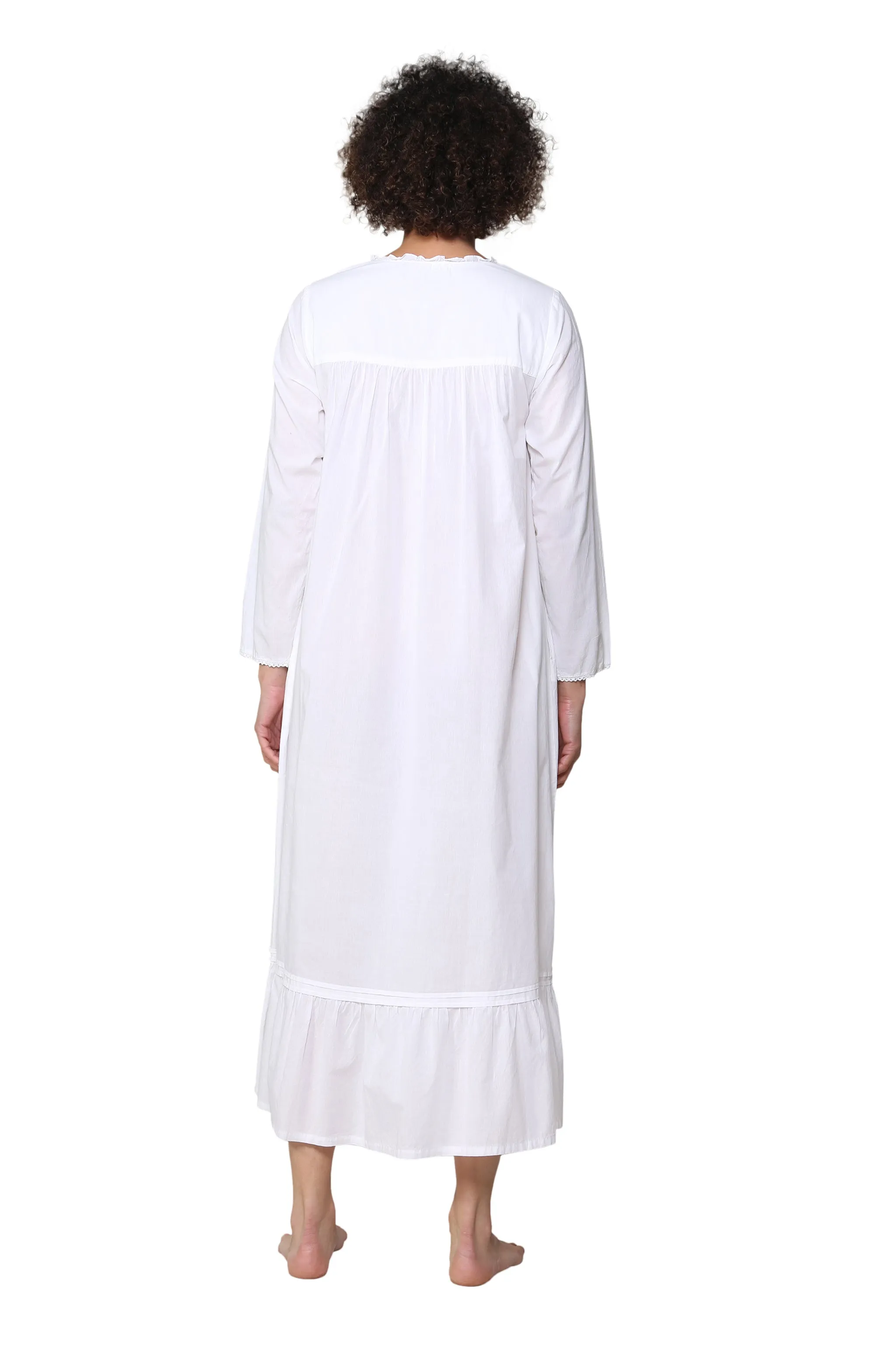 100% Cotton Embroidered Long Sleeve Gown