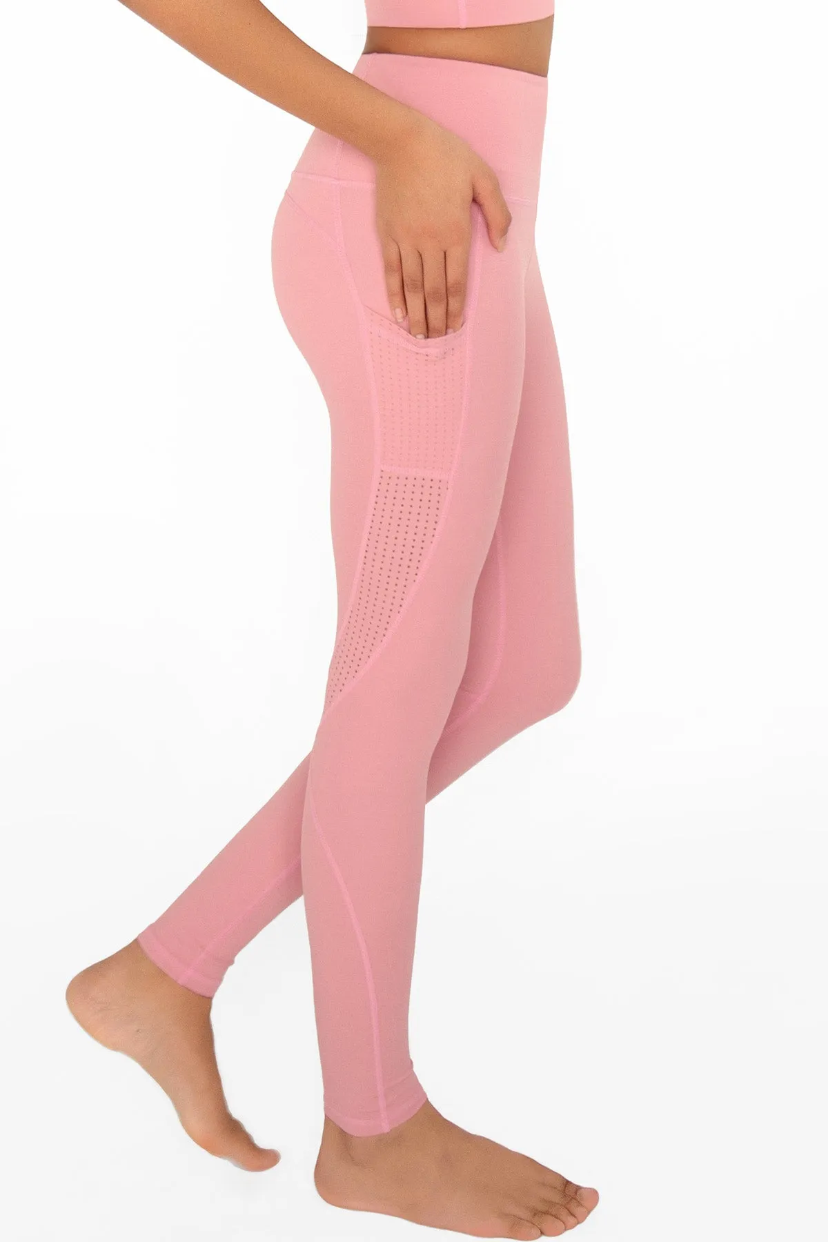 4 for $54 - Dusty Pink Cassi Mesh Pockets Workout Leggings Yoga Pants - Women