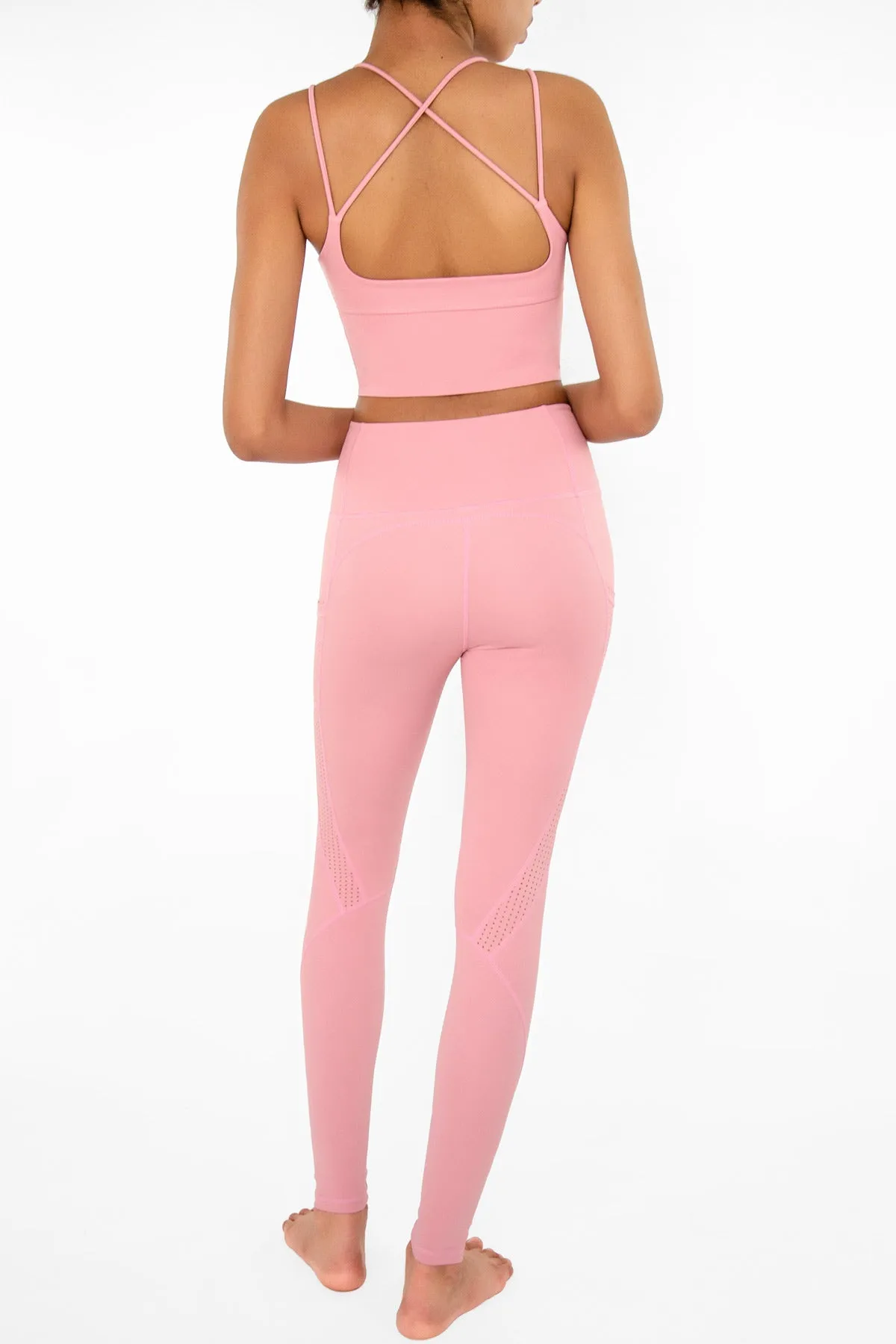 4 for $54 - Dusty Pink Cassi Mesh Pockets Workout Leggings Yoga Pants - Women