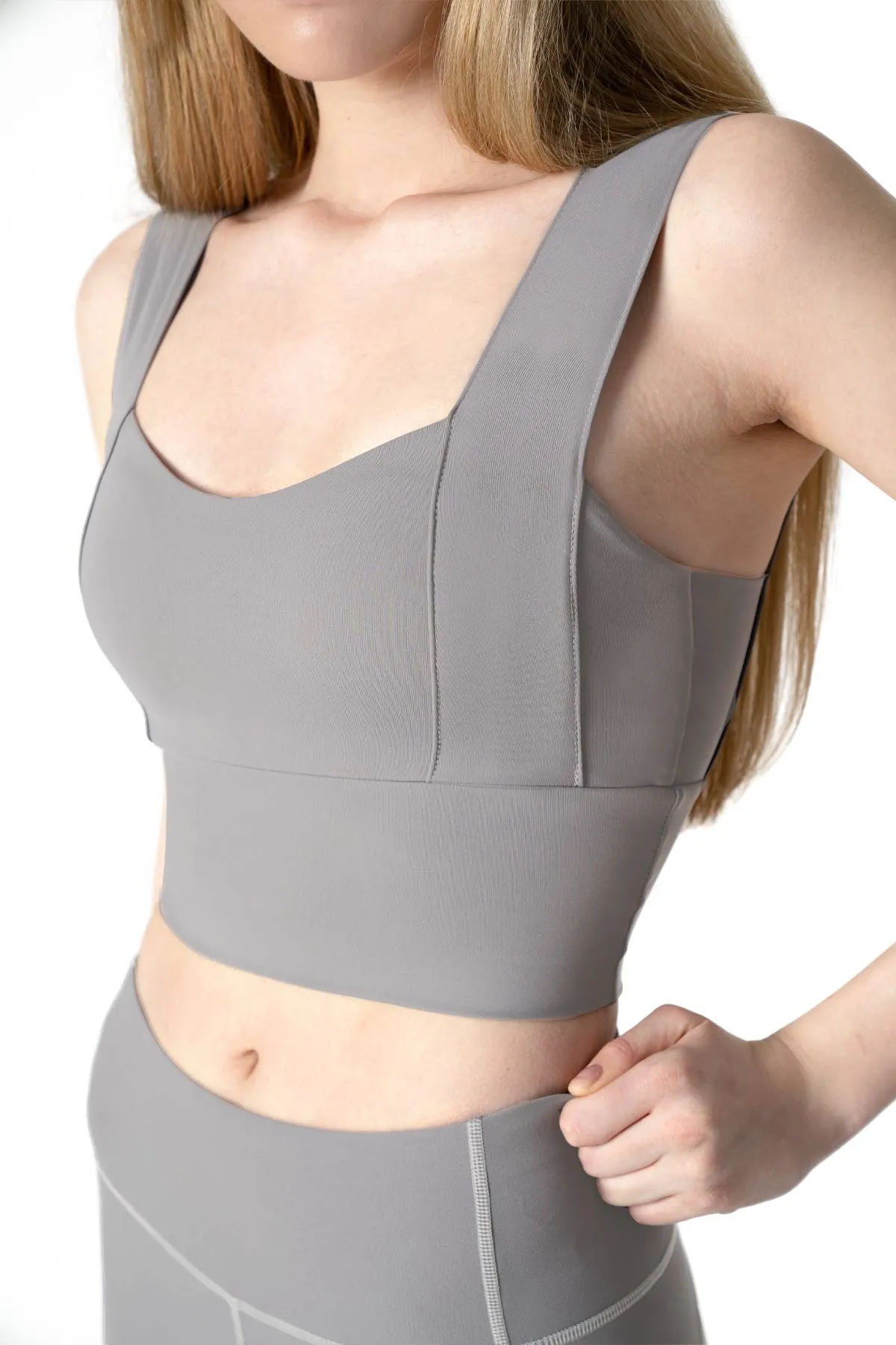 4 for $54 - Silver Grey Kelly Long Line Sleek Padded Sports Bra - Women