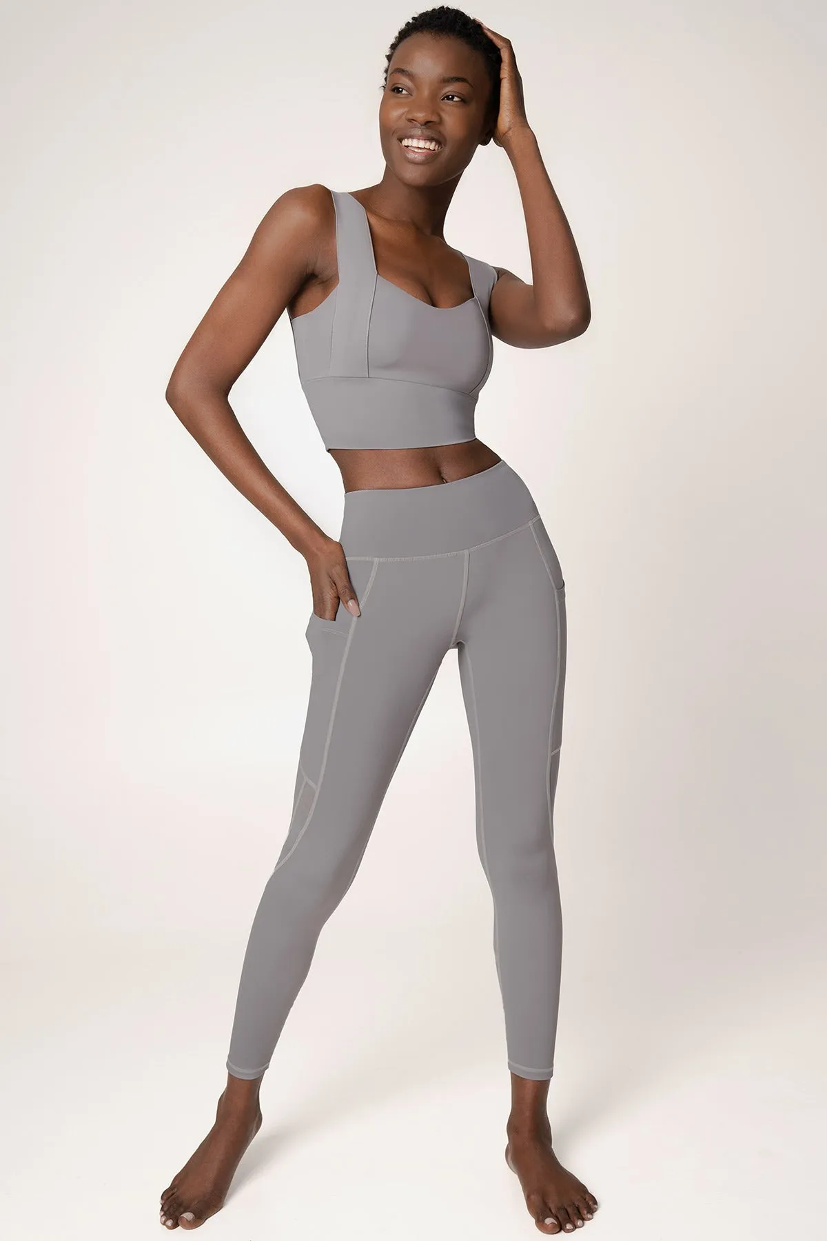 4 for $54 - Silver Grey Kelly Long Line Sleek Padded Sports Bra - Women