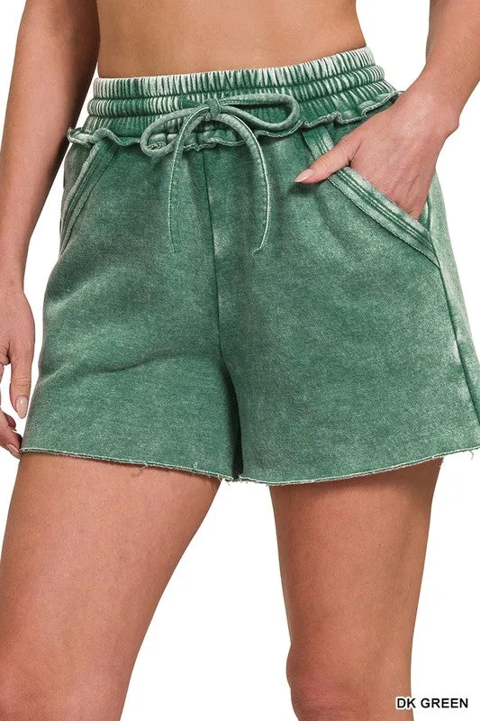 Acid Wash Fleece Zenana Shorts with Pockets