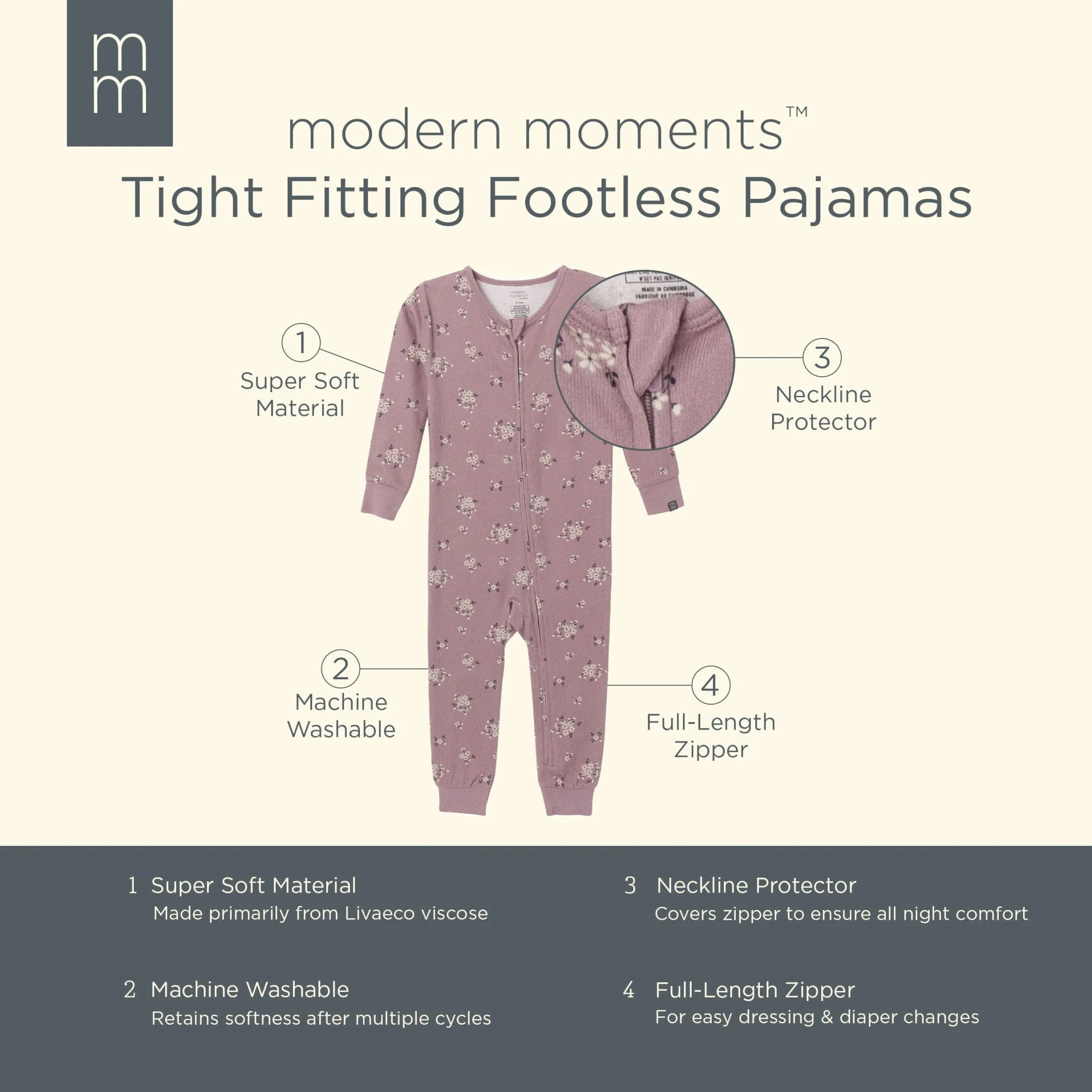 Baby & Toddler Girls Medium Lilac Posies Hacci Footless Pajamas