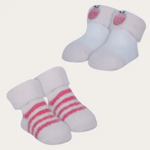 Baby Moo Lady Bug Stripes Soft Socks Booties Pack of 2 - Pink, White