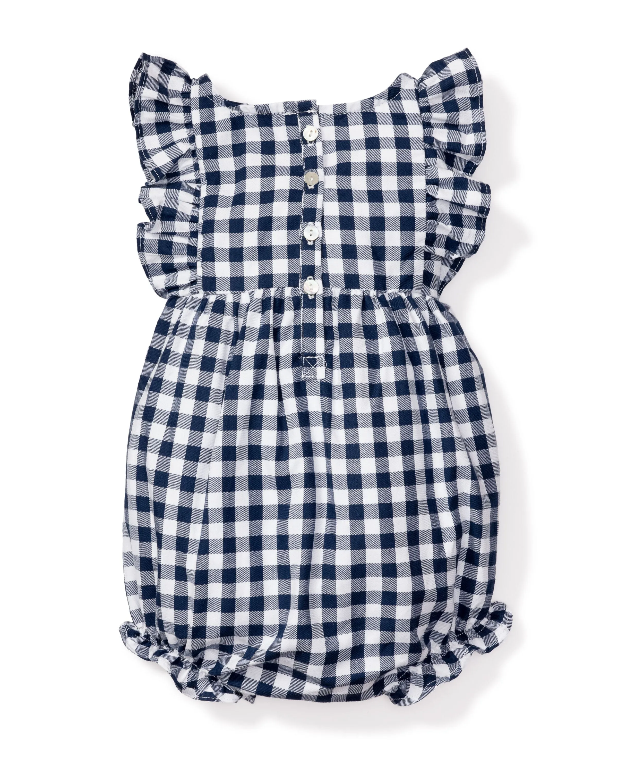 Baby's Twill Ruffled Romper | Navy Gingham