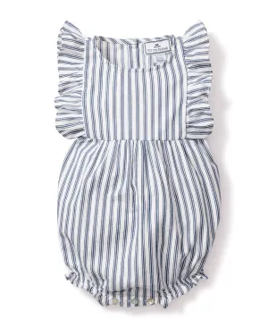 Baby's Twill Ruffled Rompers | Navy French Ticking