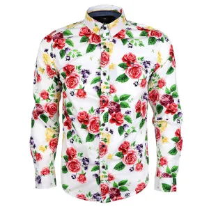 Baijieli Floral Sunflower Long Sleeve Slim Fit Button Up-Brown