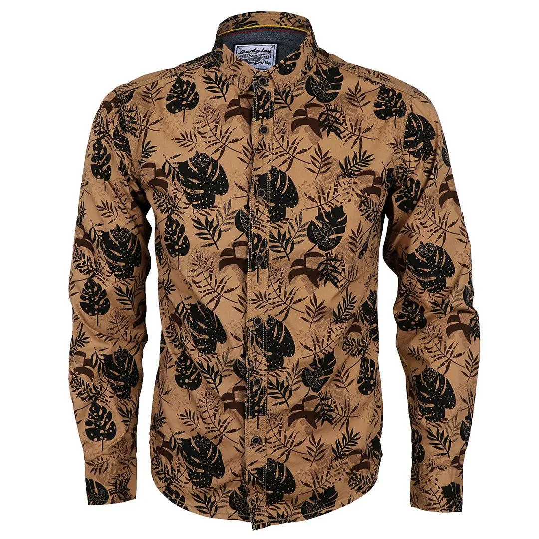 Bajiel  Classic Vintage Brown Floral Print Long Sleeve Shirt