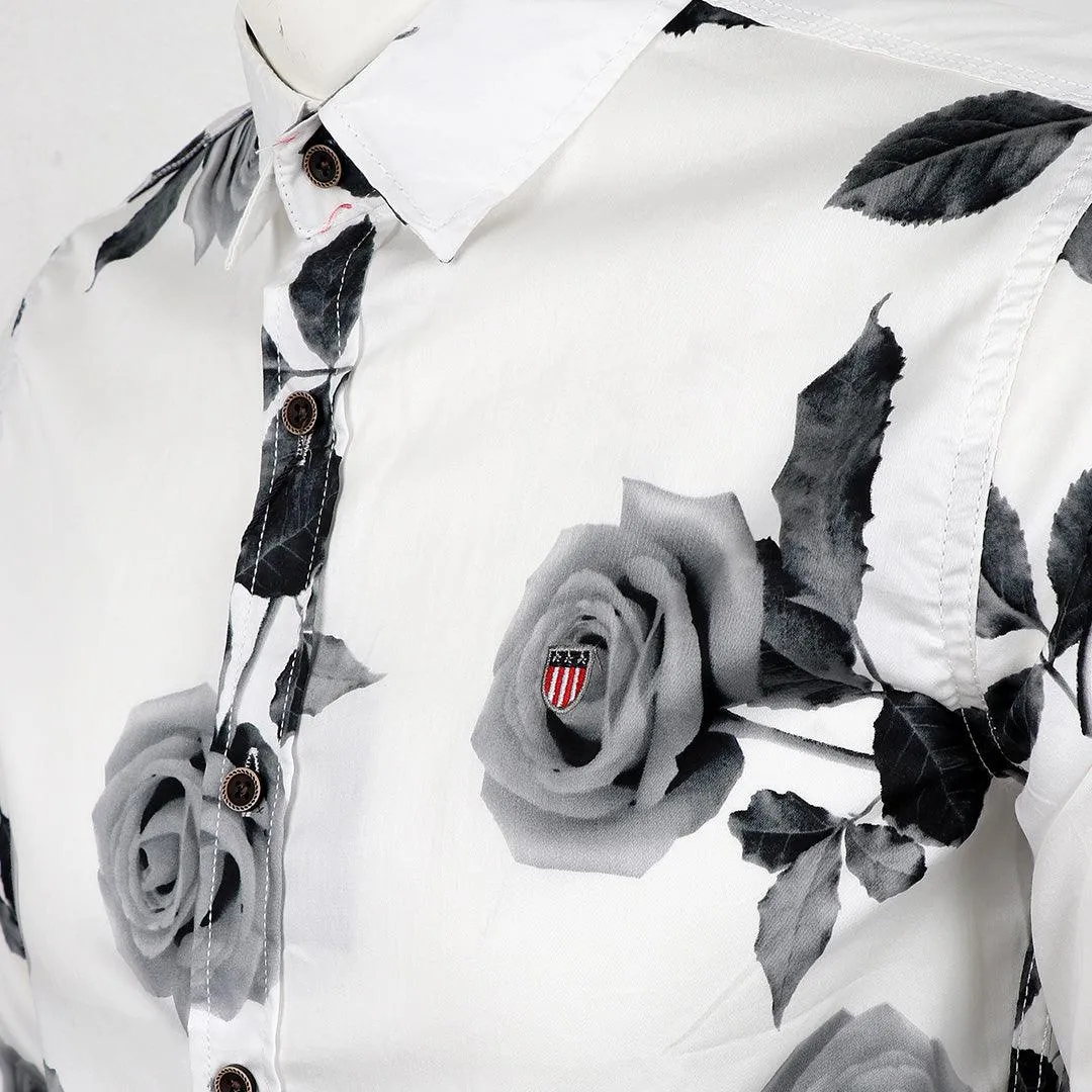 Bajieli Executive White With Classic Ash Flower Designed LongSleeve Shirt