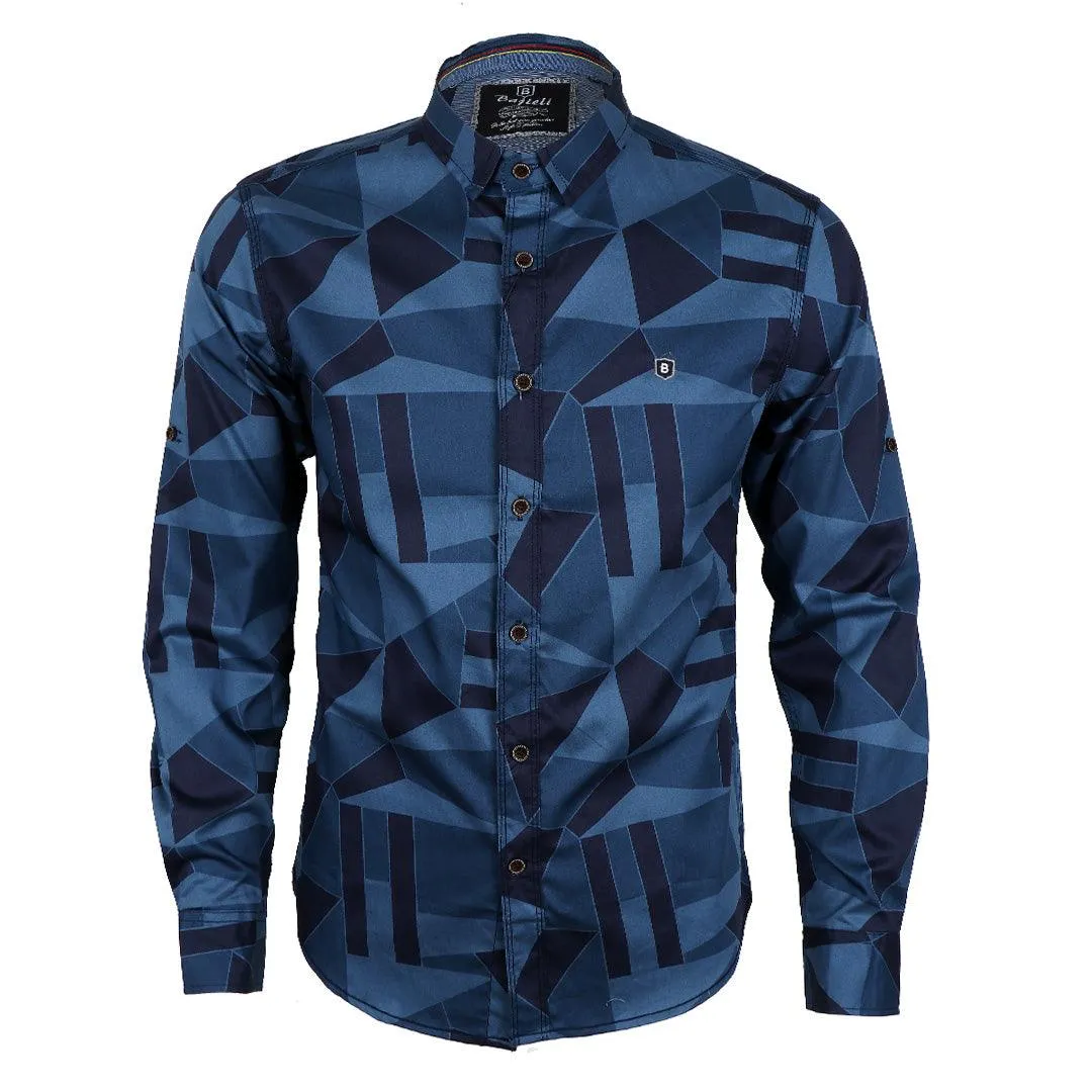 Bajieli Finest Quality Ace Designed Royal Long Sleeve Shirt-Blue