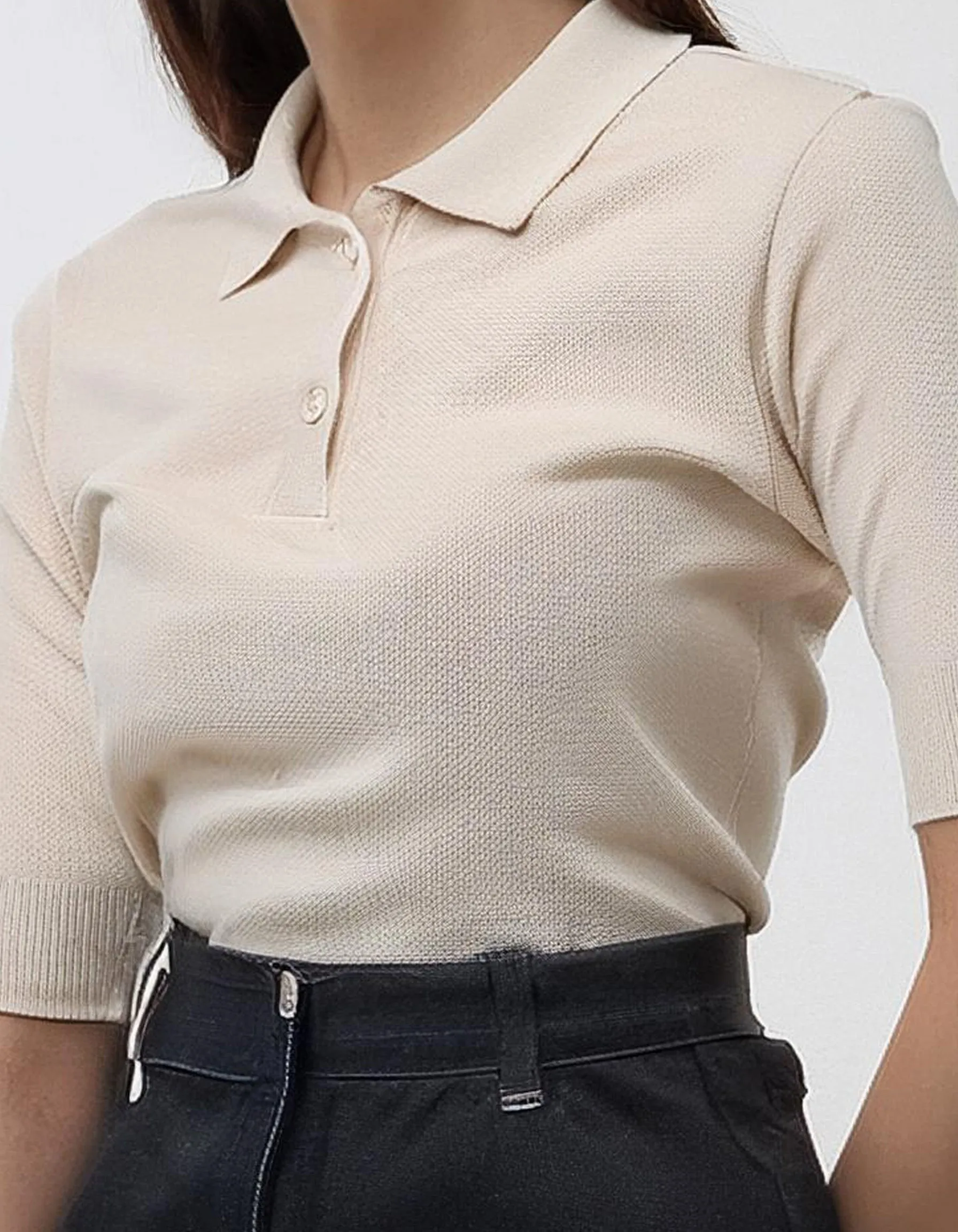 Beige Half-Sleeve Polo Shirt