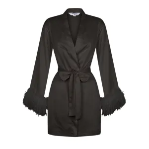 Black Satin Feather Short Robe