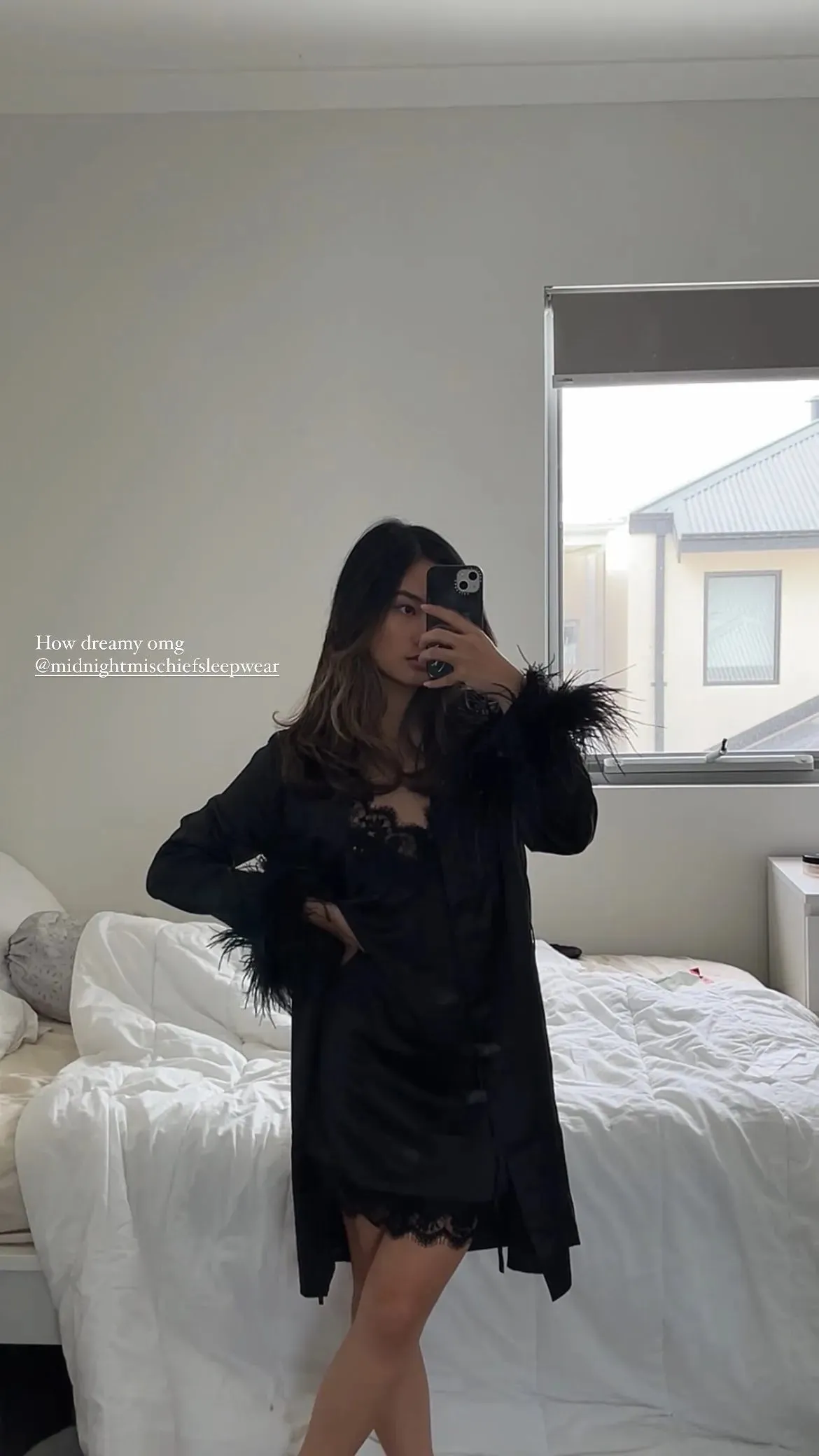 Black Satin Feather Short Robe