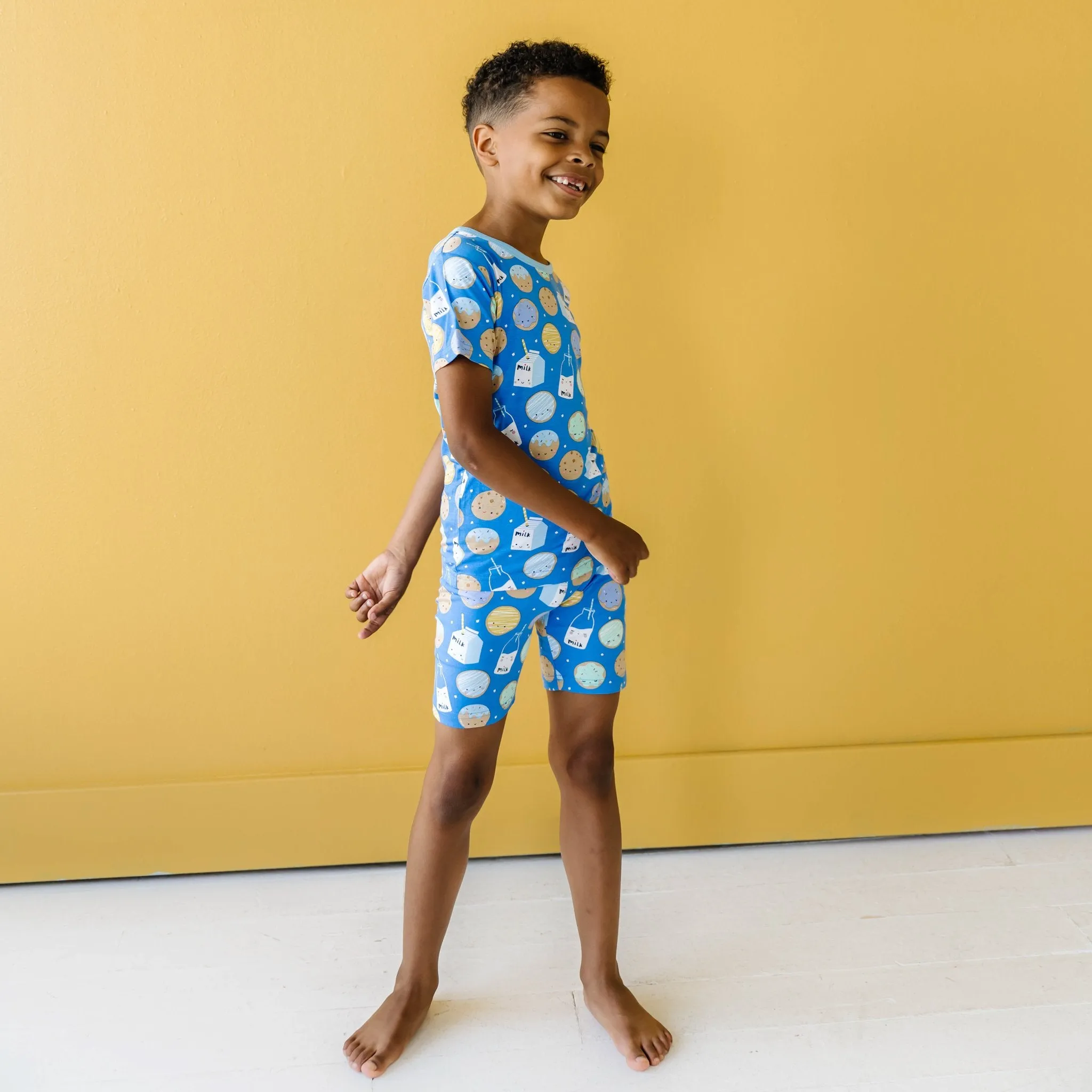 Blue Cookies & Milk Two-Piece Short Sleeve & Shorts Pajama Set