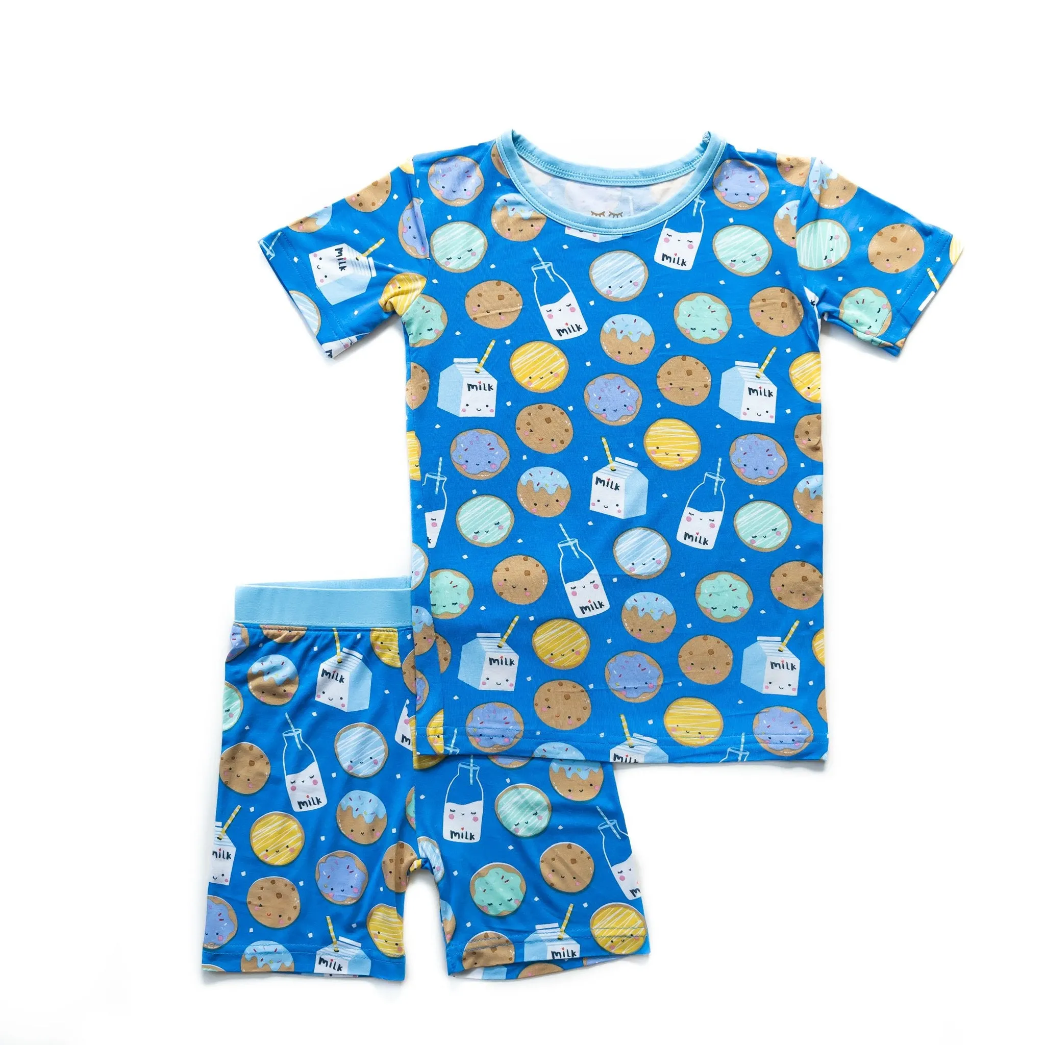 Blue Cookies & Milk Two-Piece Short Sleeve & Shorts Pajama Set