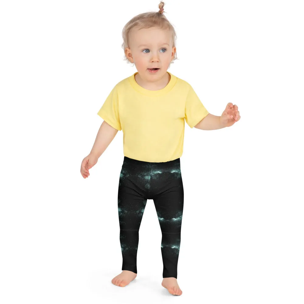 Blue Green Galaxy Kid's Leggings, Space Galaxies Designer Premium Boy's or Girl's Tights-Made in USA