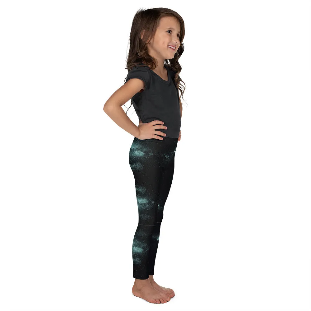 Blue Green Galaxy Kid's Leggings, Space Galaxies Designer Premium Boy's or Girl's Tights-Made in USA