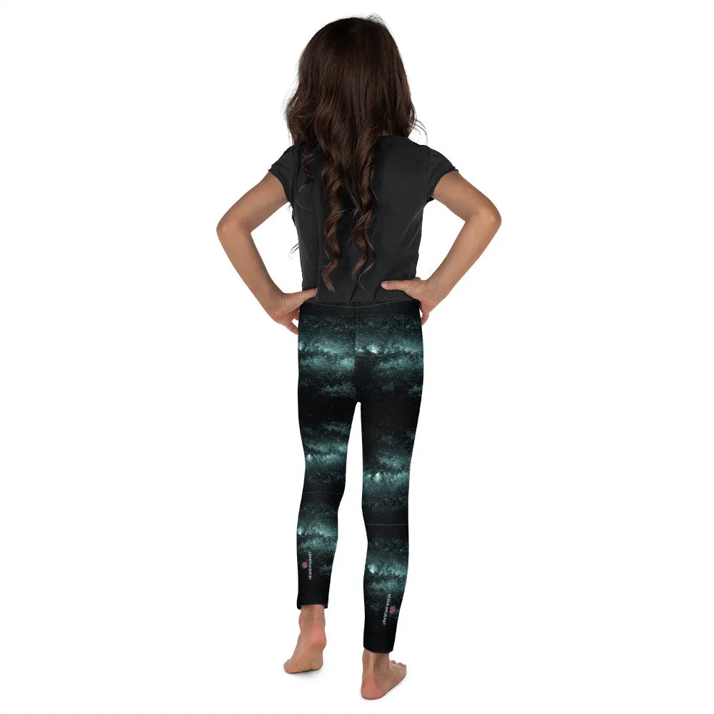 Blue Green Galaxy Kid's Leggings, Space Galaxies Designer Premium Boy's or Girl's Tights-Made in USA