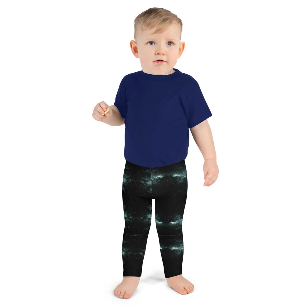 Blue Green Galaxy Kid's Leggings, Space Galaxies Designer Premium Boy's or Girl's Tights-Made in USA