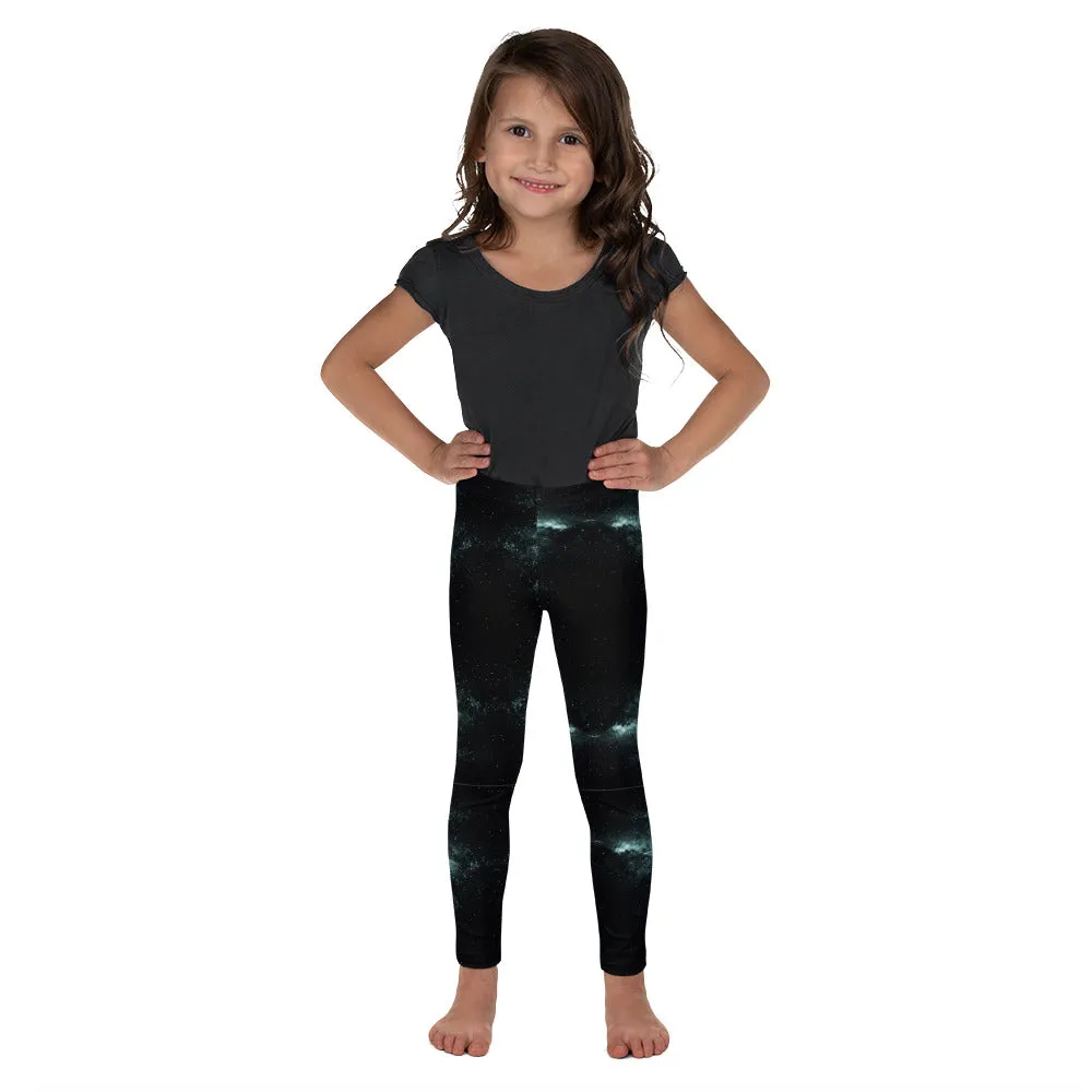 Blue Green Galaxy Kid's Leggings, Space Galaxies Designer Premium Boy's or Girl's Tights-Made in USA