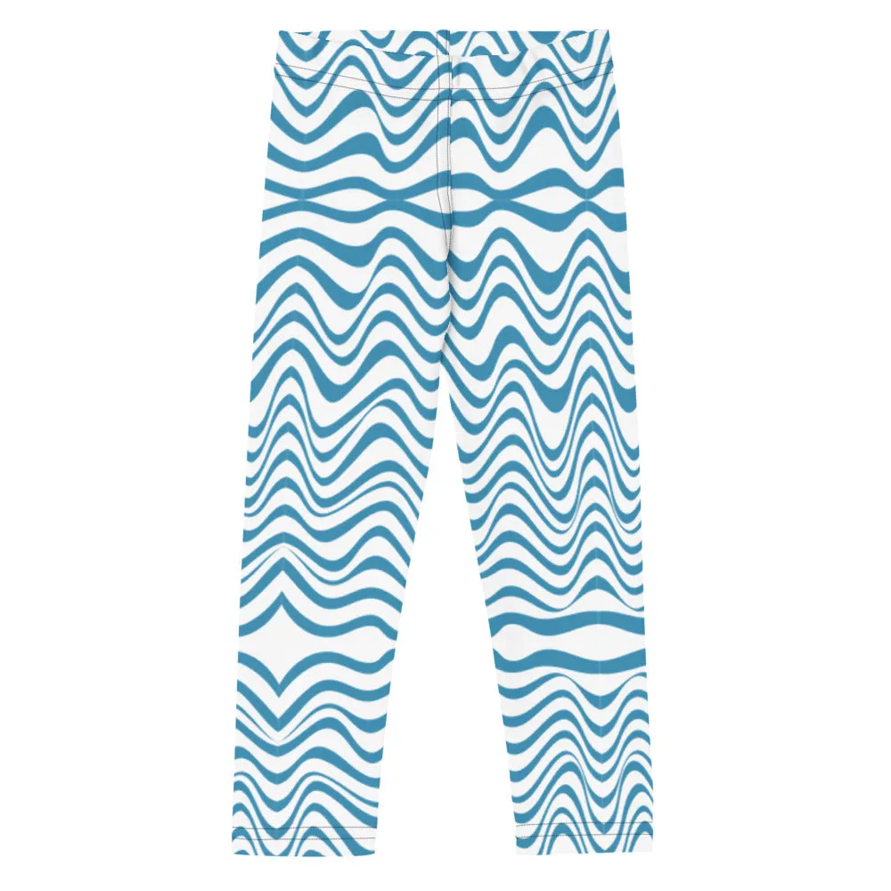 Blue Wavy Kid's Leggings, Abstract Waves Fashionable Children's Tights-Made in USA/EU