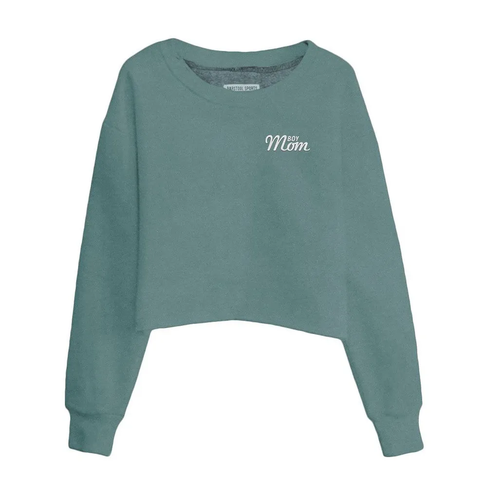 Boy Mom Embroidered Cropped Crewneck