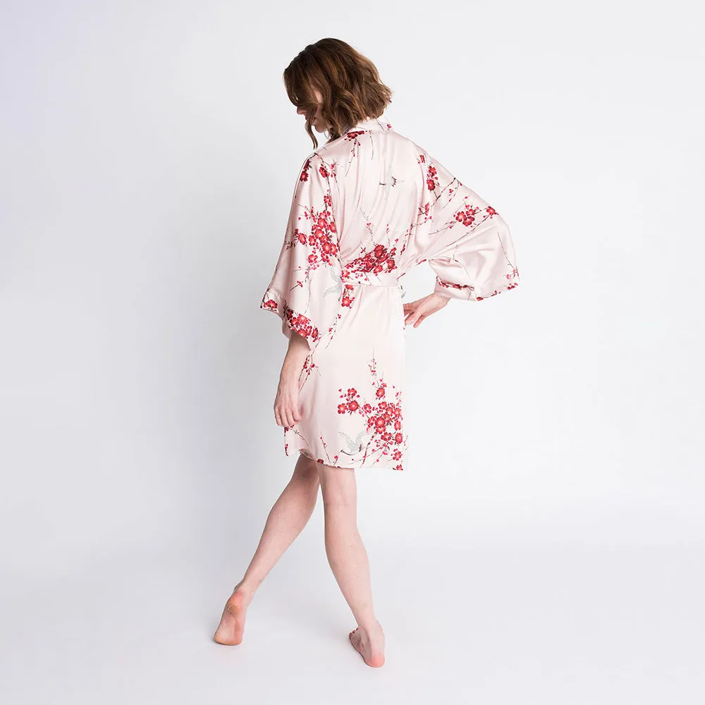 Cherry Blossom & Crane Short Kimono Robe