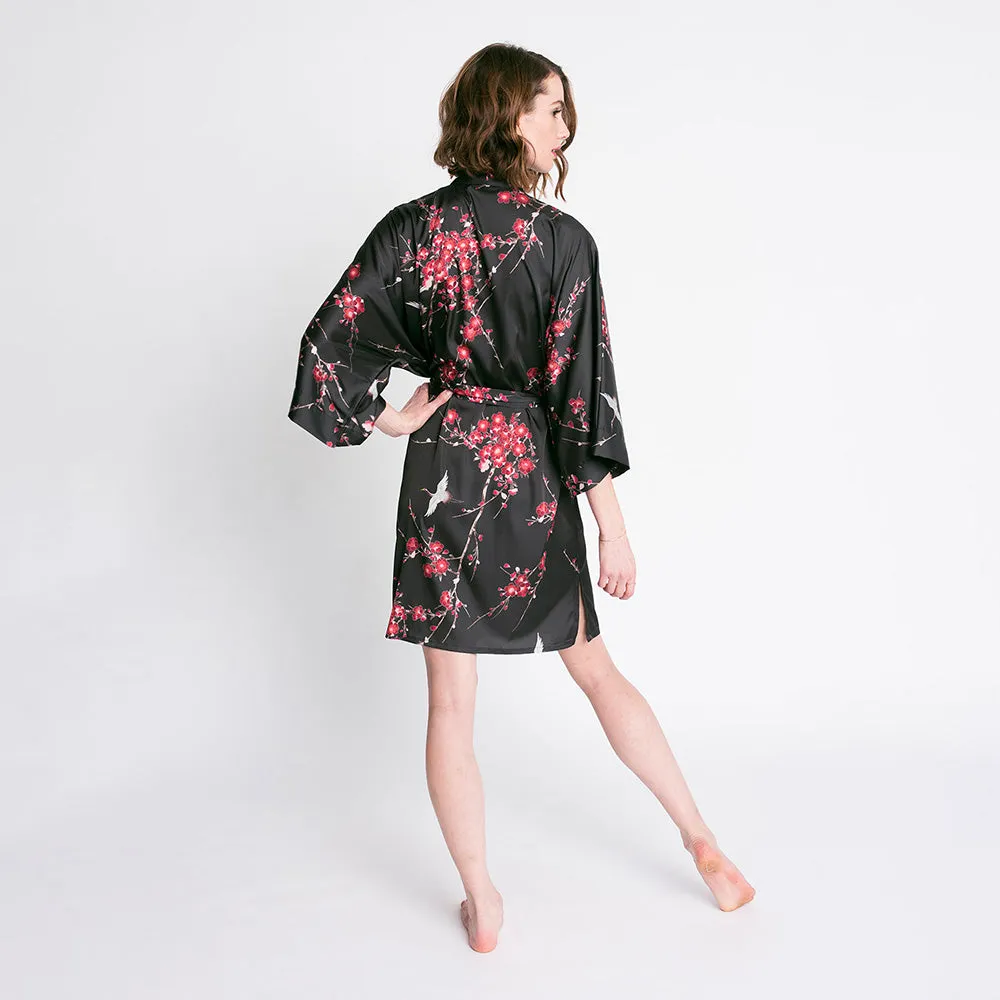 Cherry Blossom & Crane Short Kimono Robe