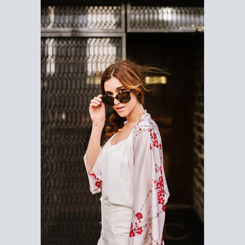 Cherry Blossom & Crane Short Kimono Robe