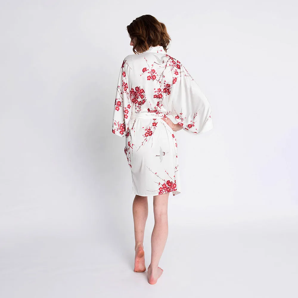 Cherry Blossom & Crane Short Kimono Robe