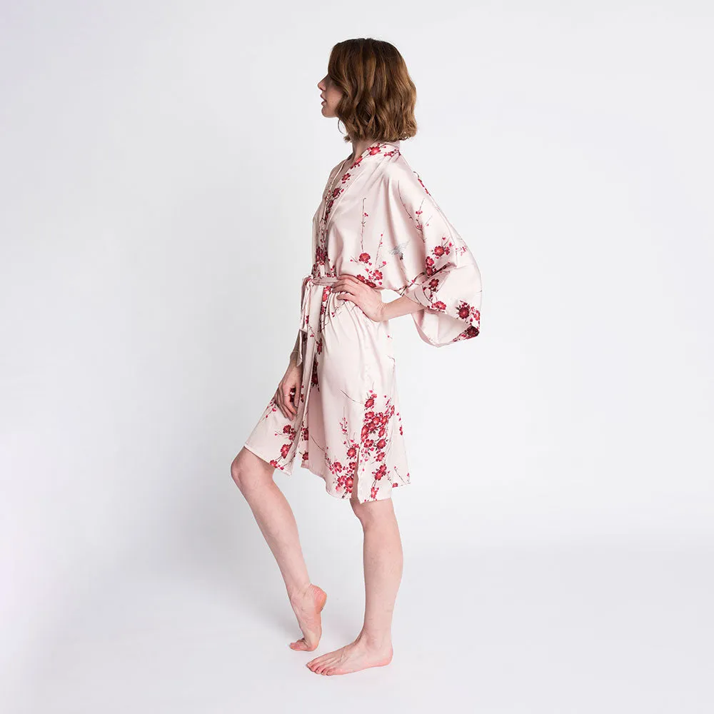 Cherry Blossom & Crane Short Kimono Robe