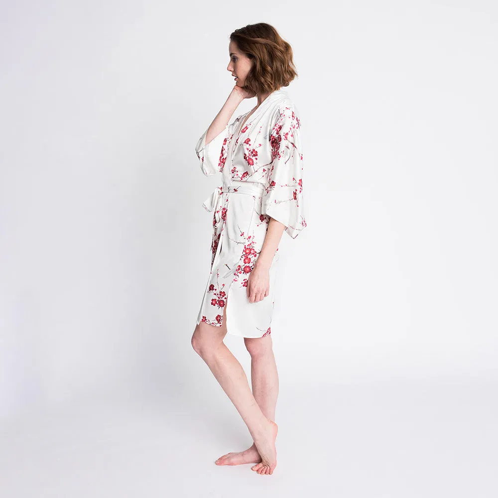 Cherry Blossom & Crane Short Kimono Robe