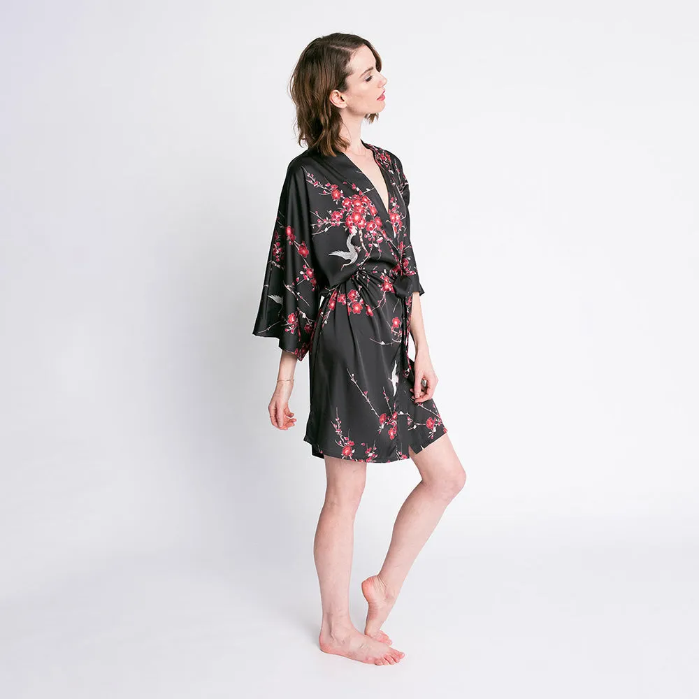 Cherry Blossom & Crane Short Kimono Robe