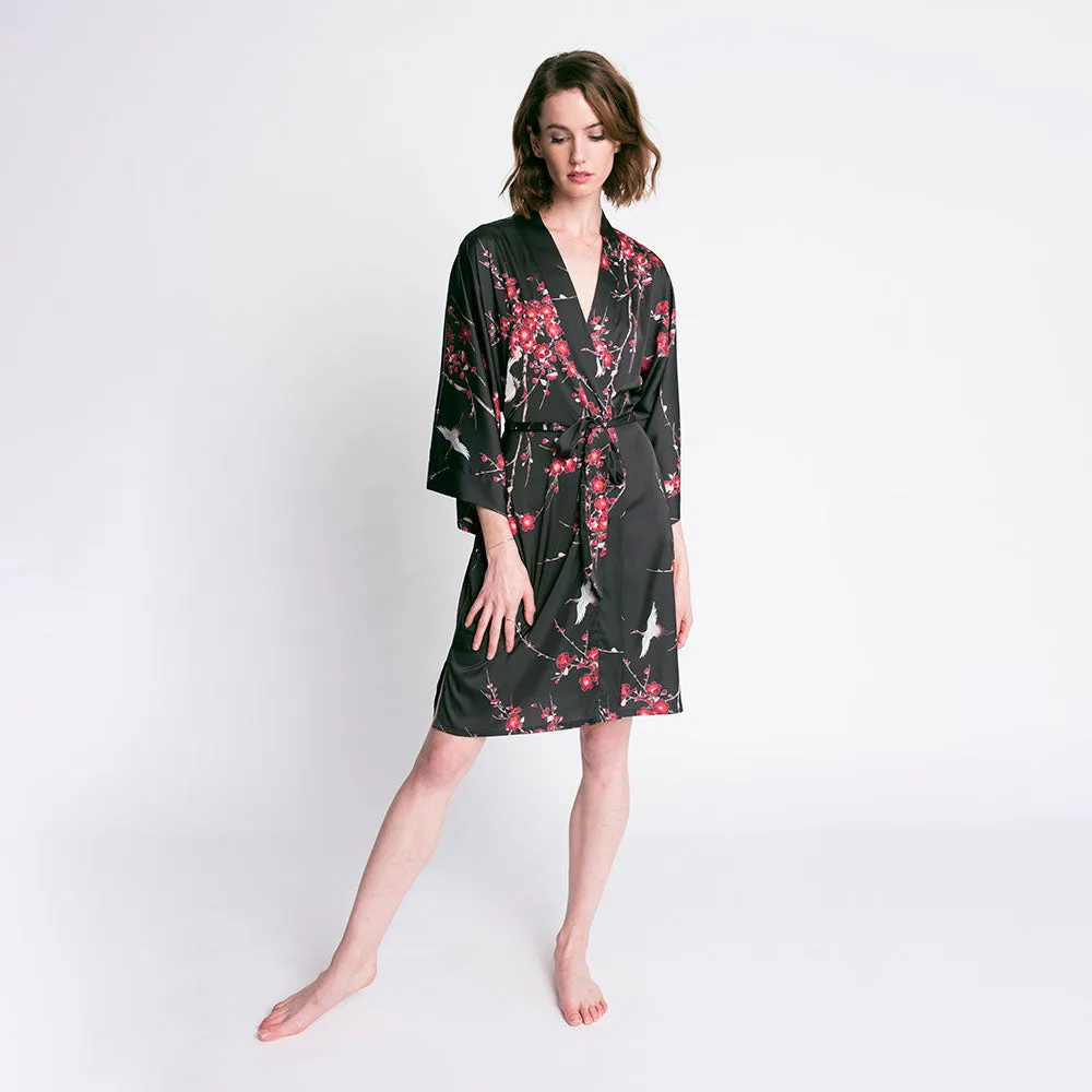 Cherry Blossom & Crane Short Kimono Robe