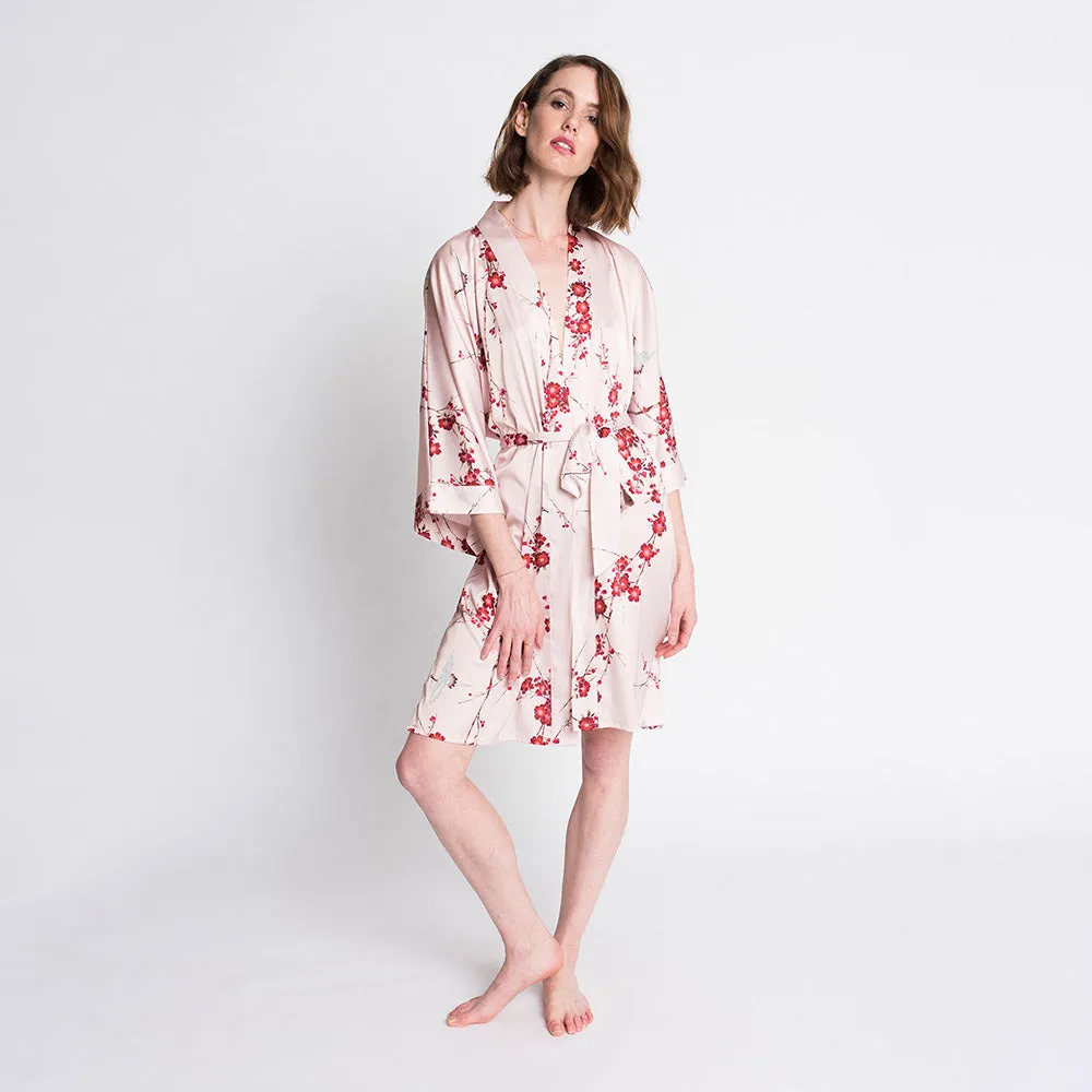 Cherry Blossom & Crane Short Kimono Robe