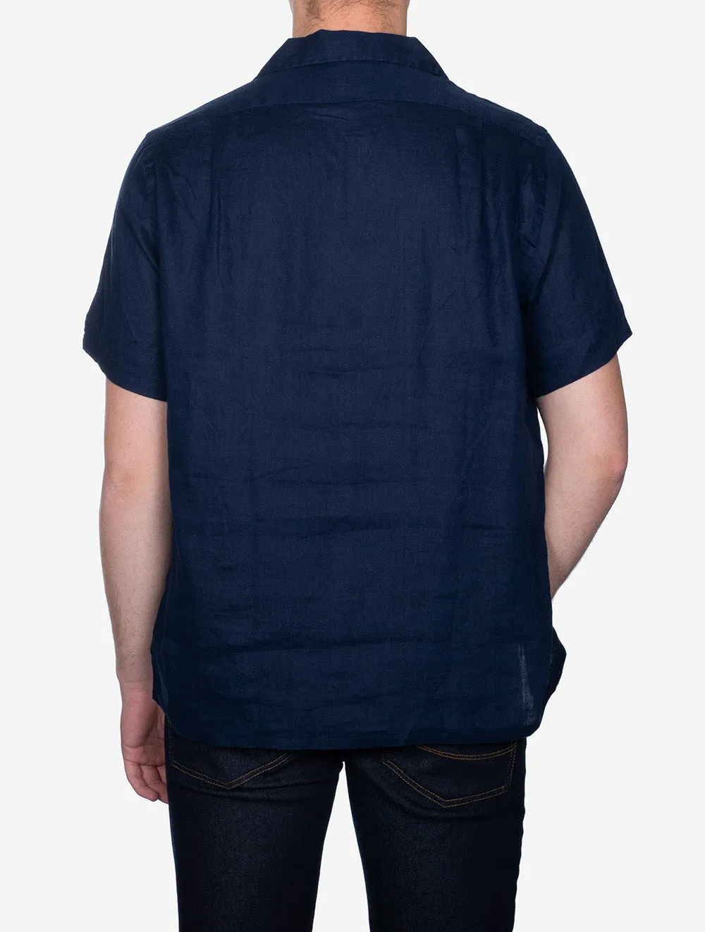 Classic Fit Linen Short Sleeve Shirt Navy