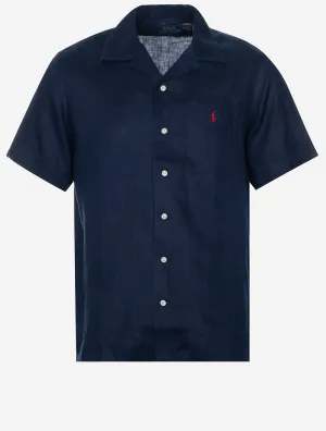 Classic Fit Linen Short Sleeve Shirt Navy