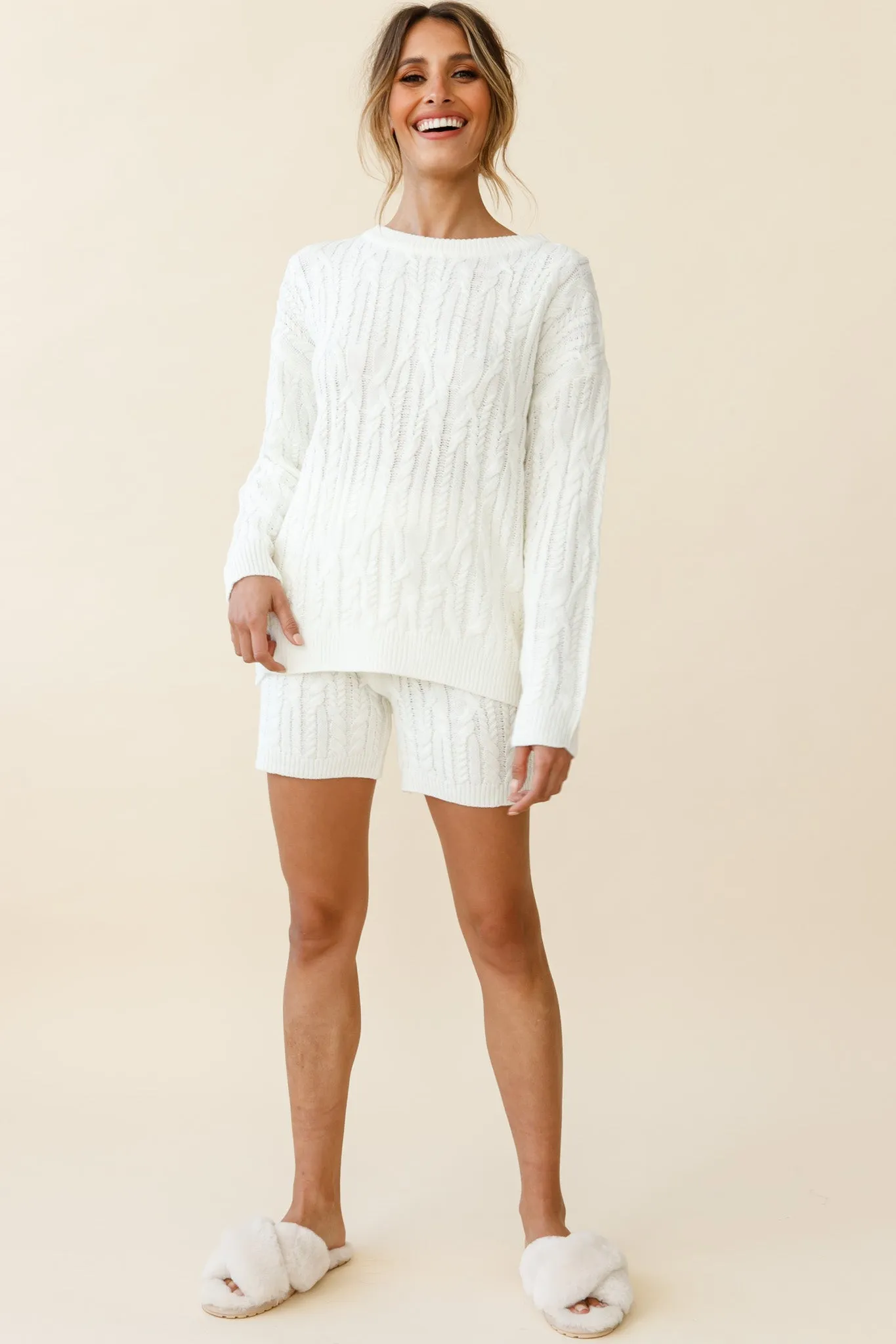 Colorado Cable Knit Shorts Cream