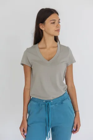 Cotton V T-Shirt Smoky Green