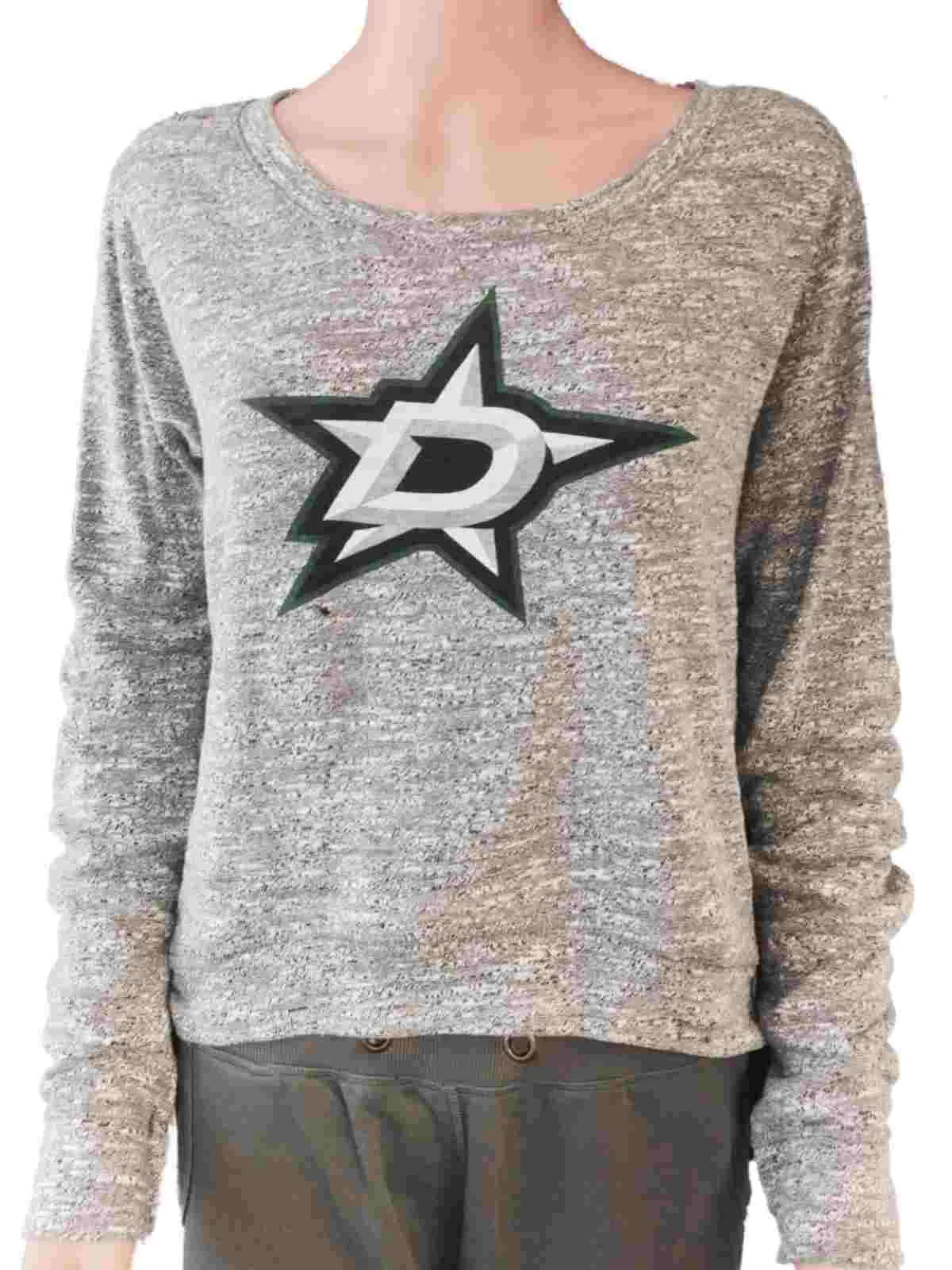 Dallas Stars SAAG WOMEN Gray Static Tri-Blend Cropped Long Sleeve Sweater