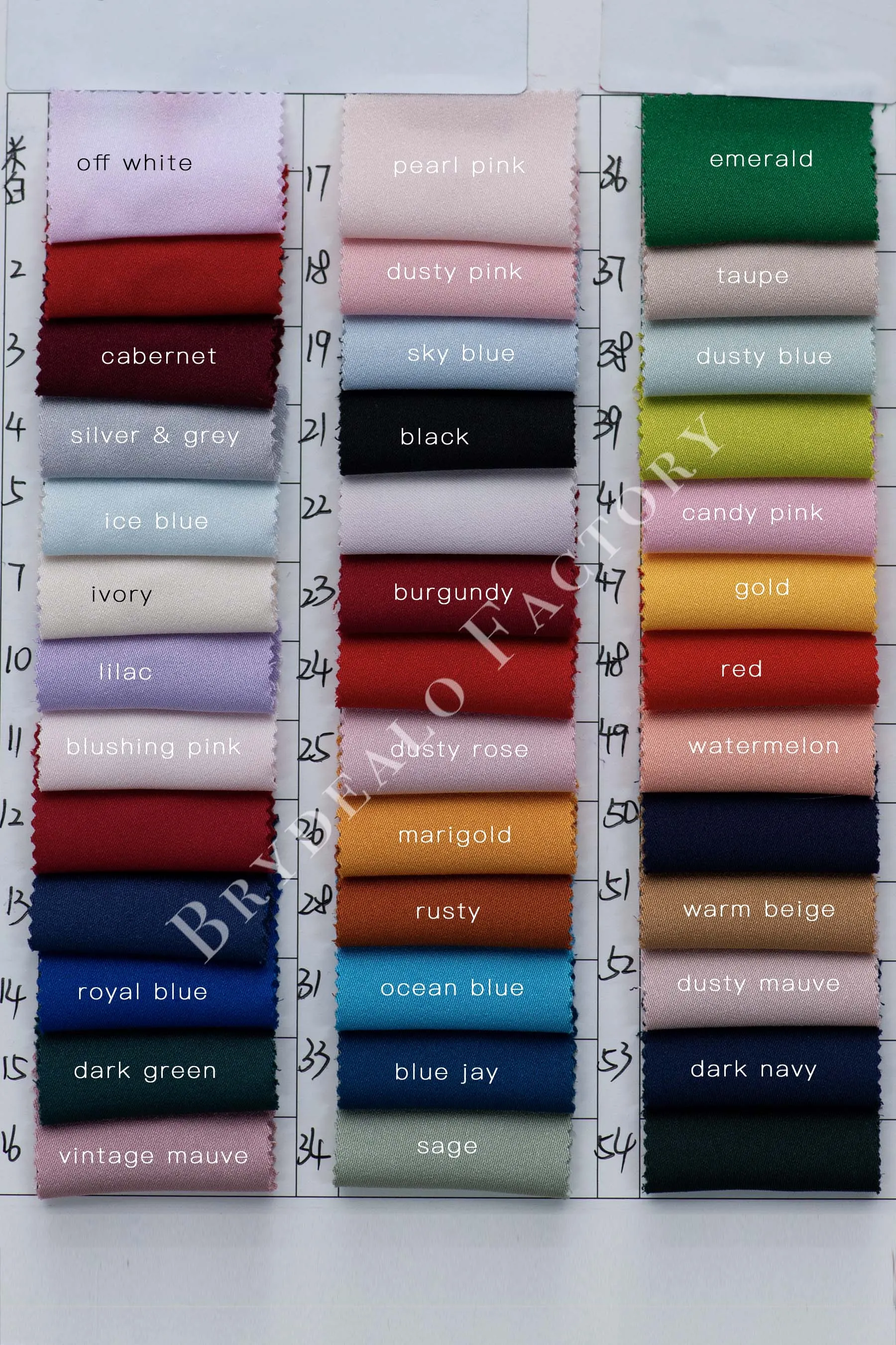 Designer Polished Italian Satin Color Swatch Sample | 54 Colors