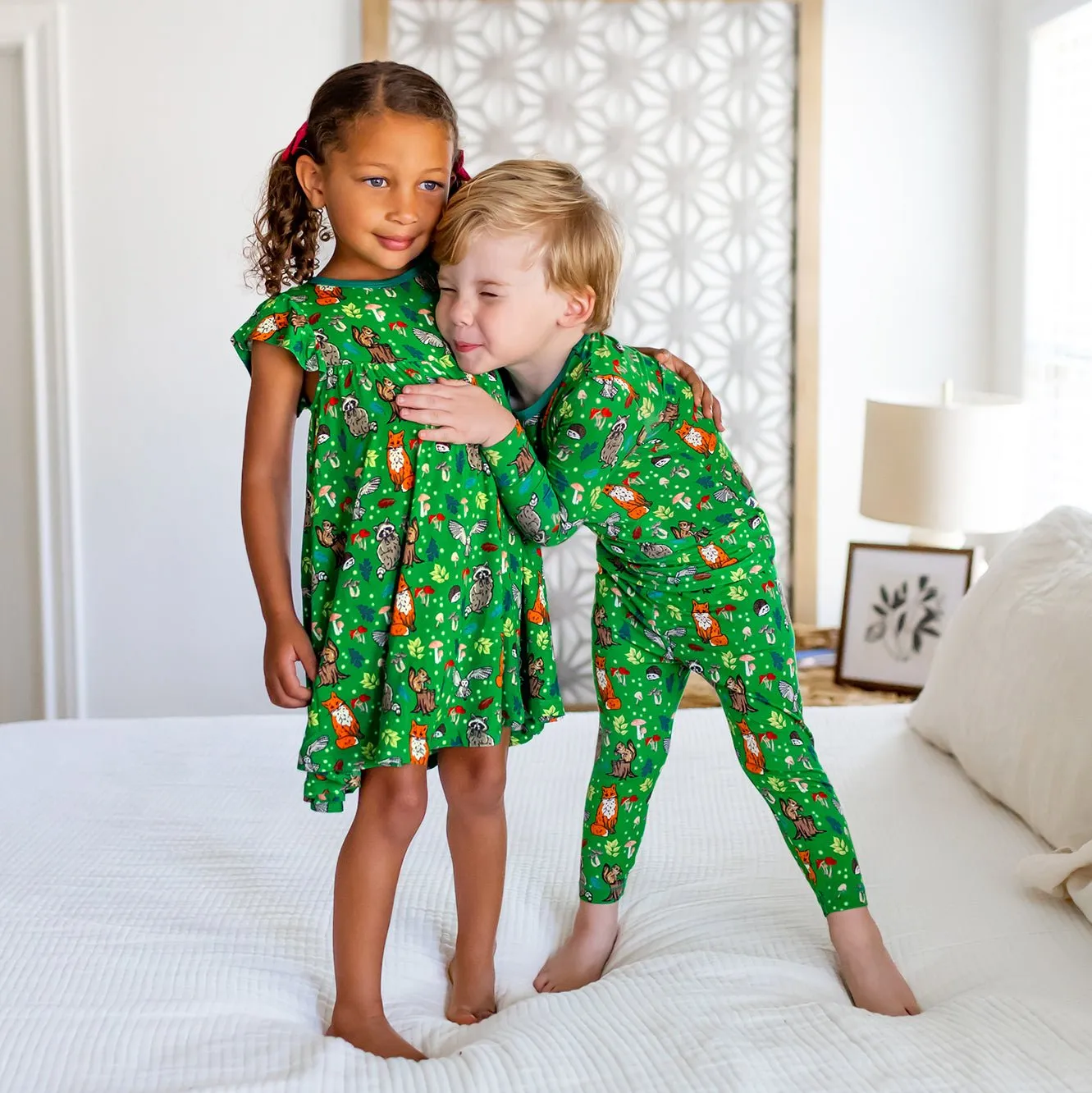 Enchanted Forest Woodland Animals Long Sleeve Pajama Set (2t-12y)