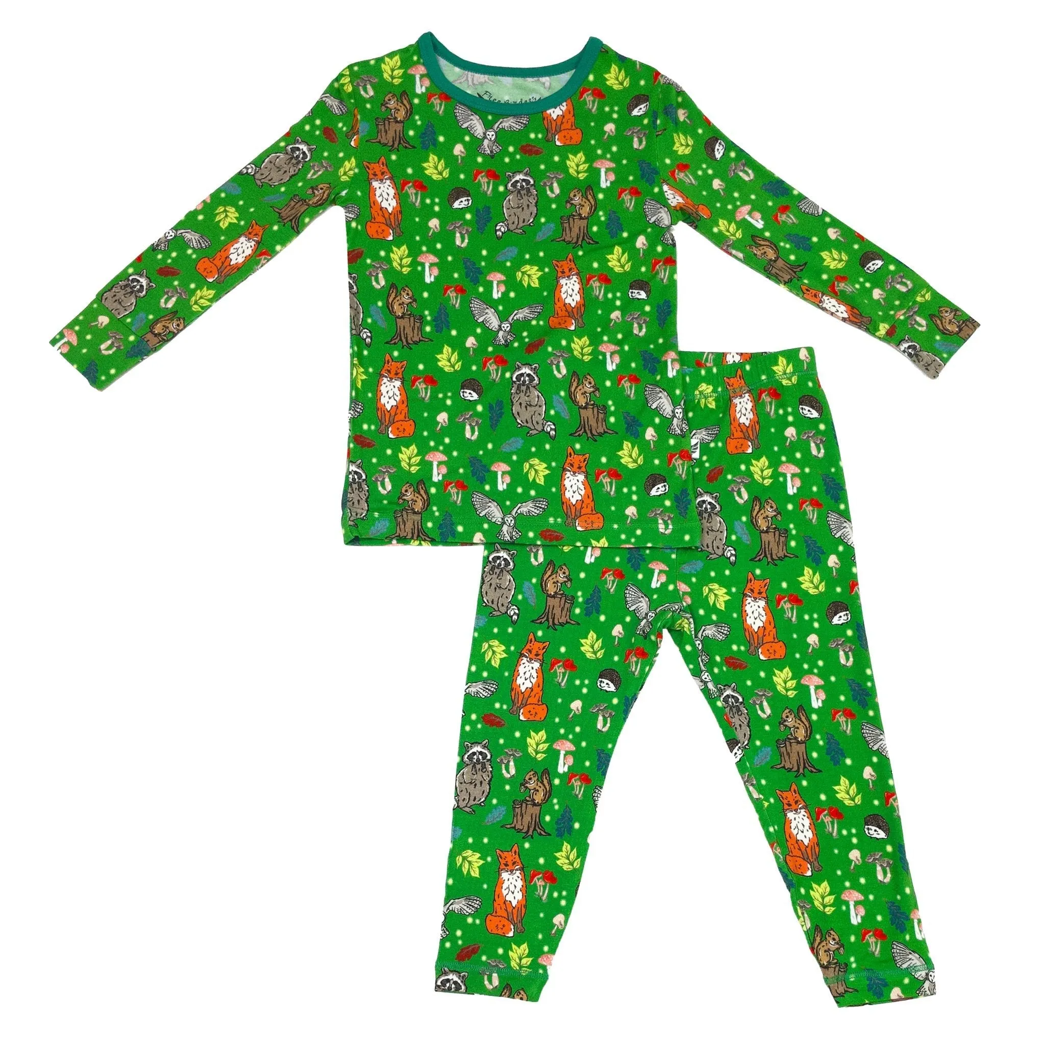 Enchanted Forest Woodland Animals Long Sleeve Pajama Set (2t-12y)