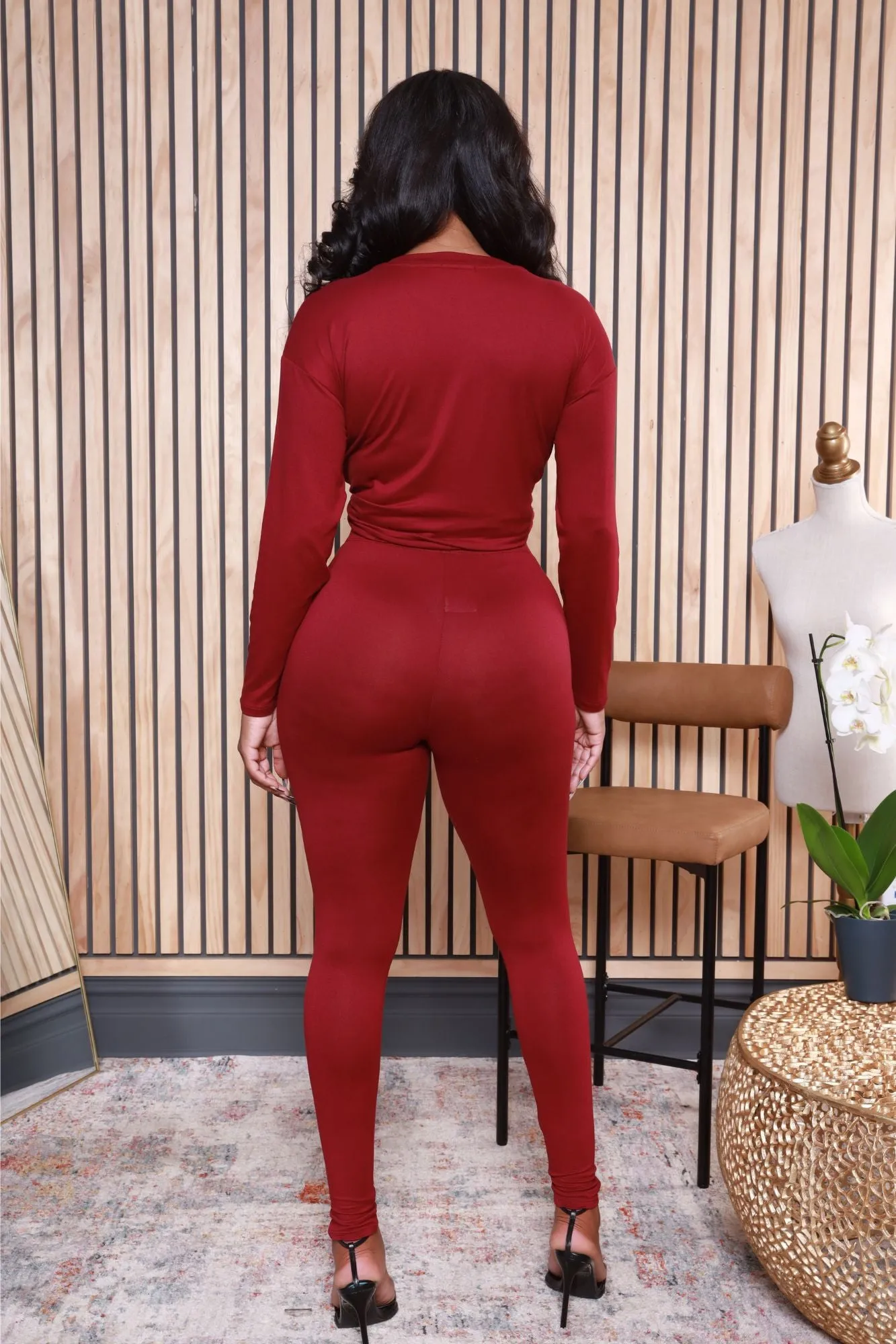 Fit The Vibe Crewneck Legging Set - Burgundy