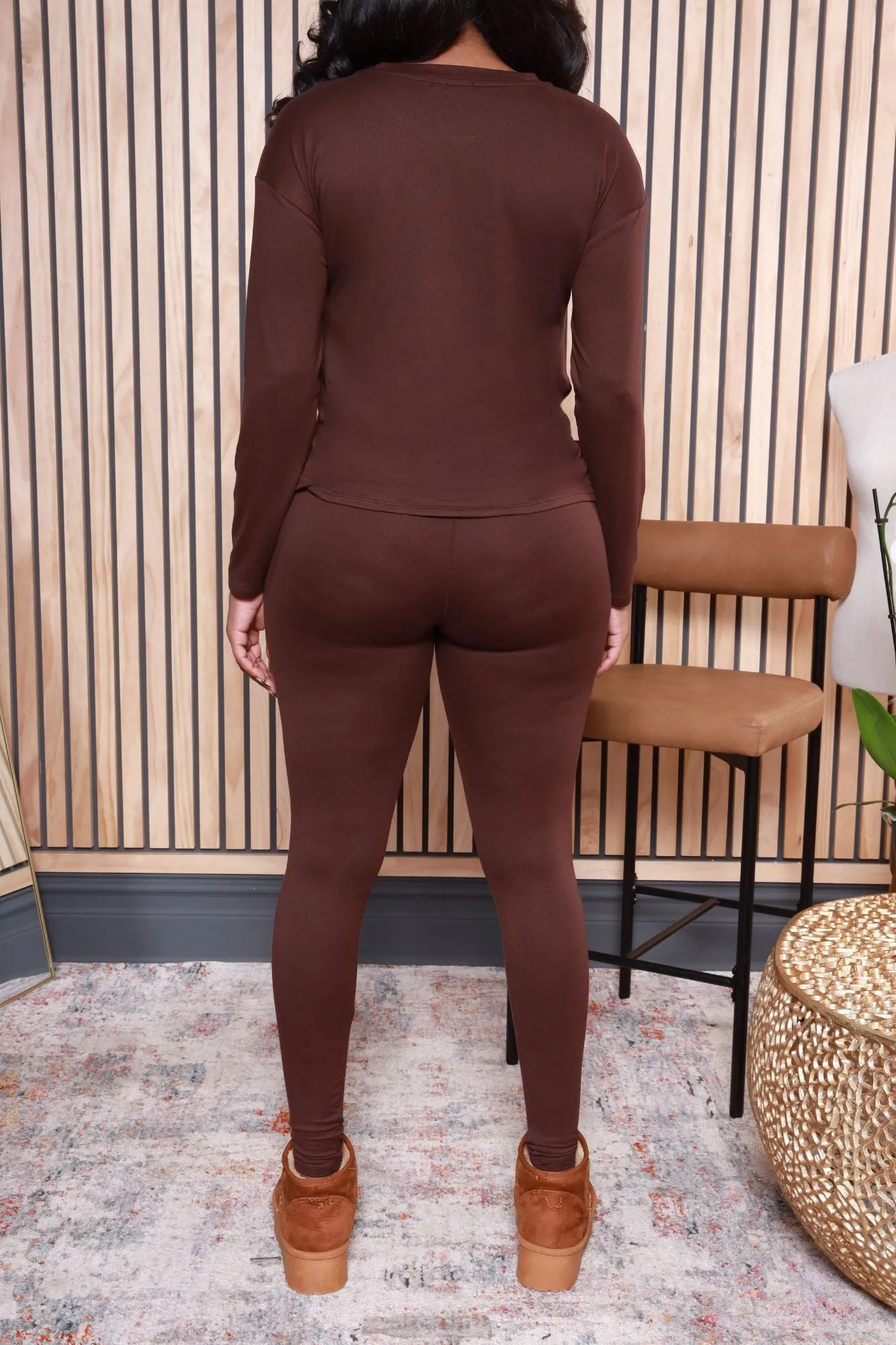 Fit The Vibe. Crewneck Legging Set - Chocolate Brown