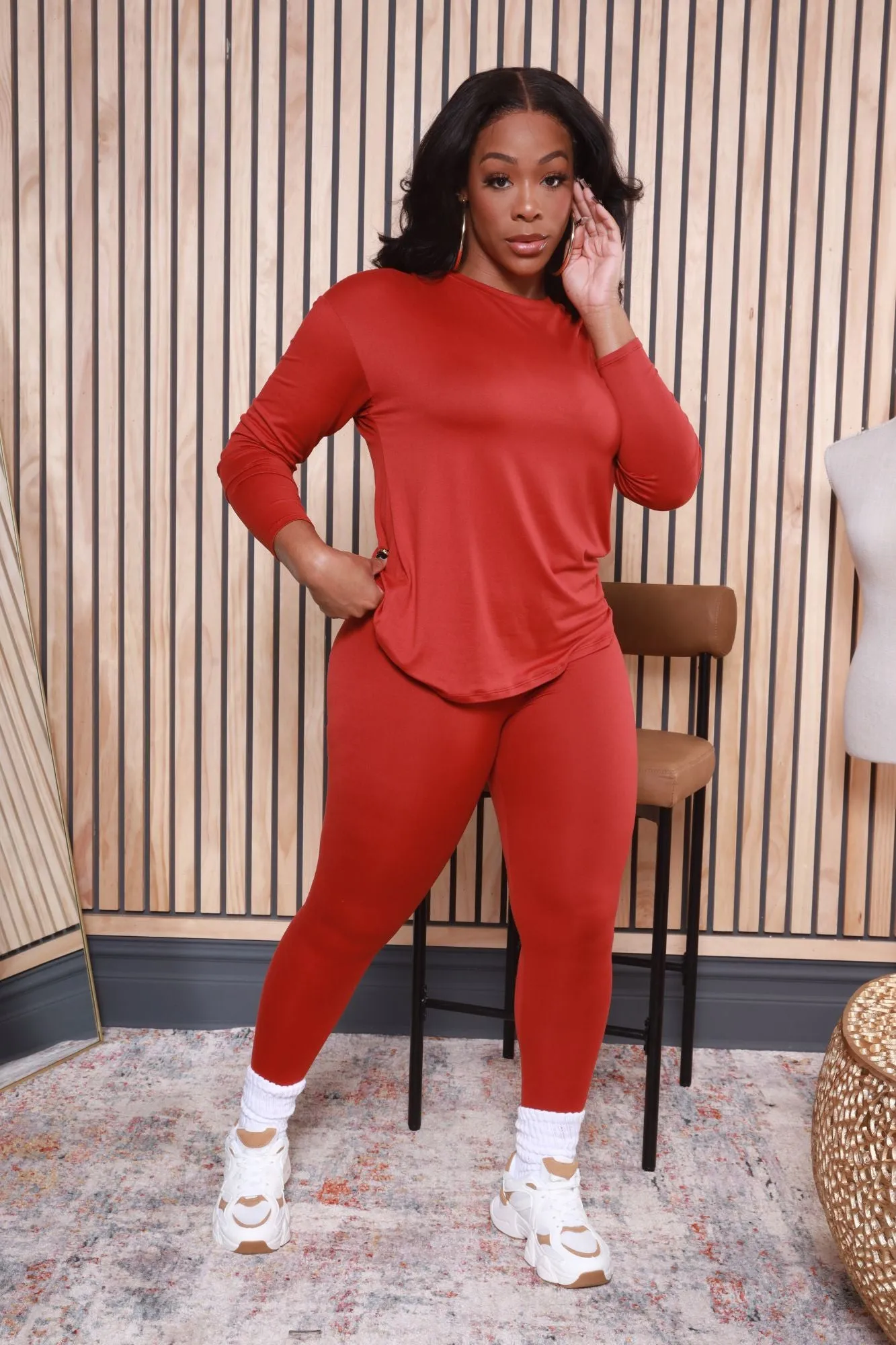 Fit The Vibe Crewneck Legging Set - Rust