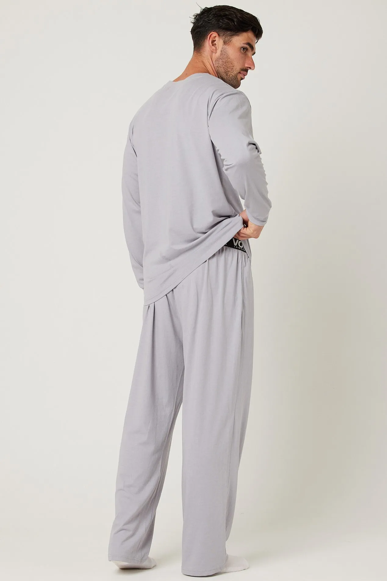 Fleece Dressing Gown & Cotton PJ Set Bundle - Black/Grey