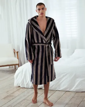 Fleece Stripe Dressing Gown - Navy