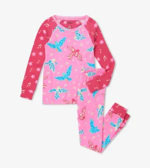 Floral Birds Organic Cotton Raglan Girls Pajama Set | Hatley