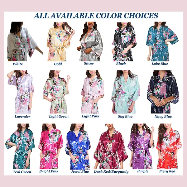 Floral Bride & Bridesmaid Robes, Womens & Child Sizes, Satin Feel, Mid-Length